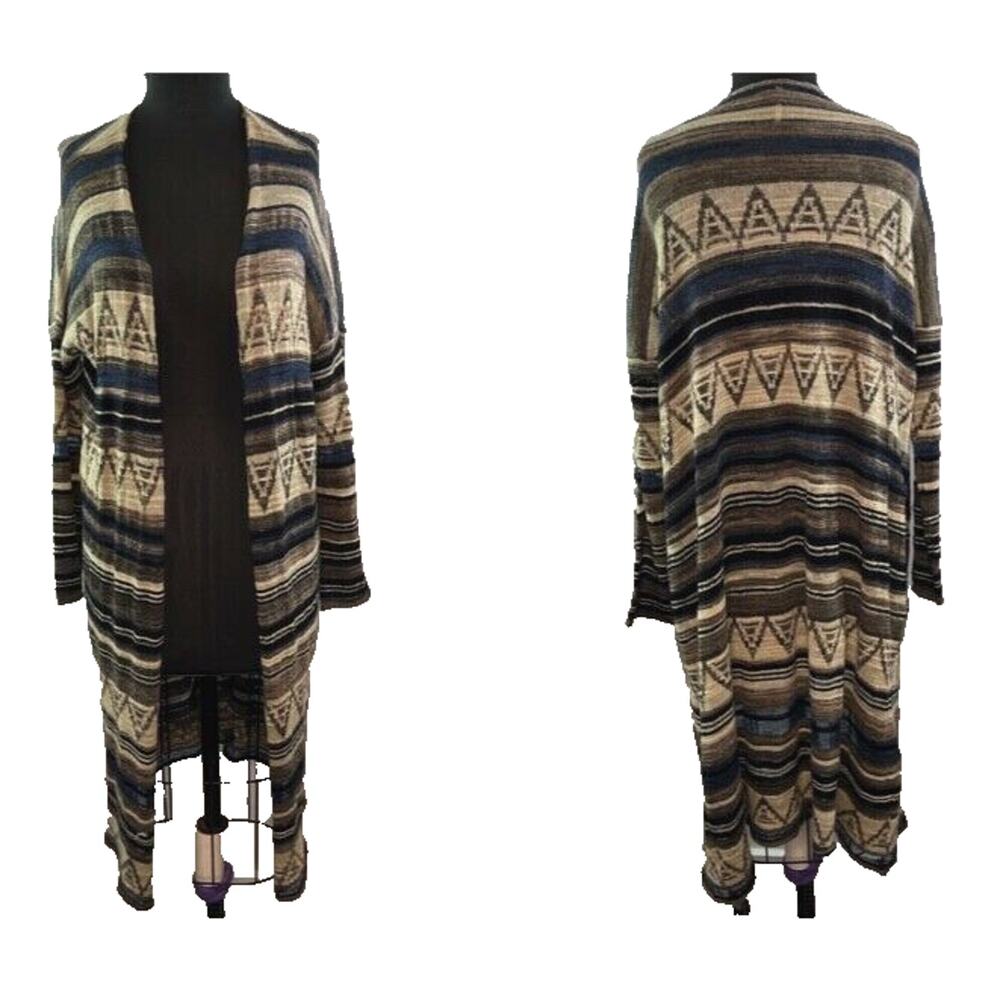 FREE PEOPLE Boho Aztec Tribal Western Long Cardigan Sweater Duster Coat S Small